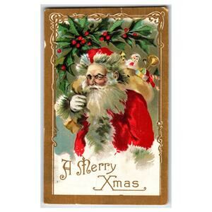 Vintage Santa Claus Christmas Postcard A Merry Xmas Holiday